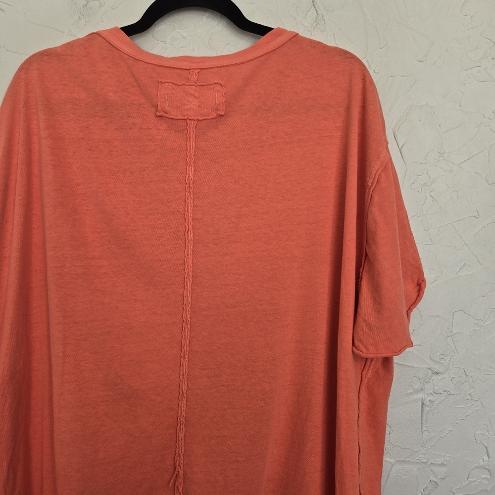 Free People Oversized Coral V Neck Tee Top, L - Picture 7 of 11
